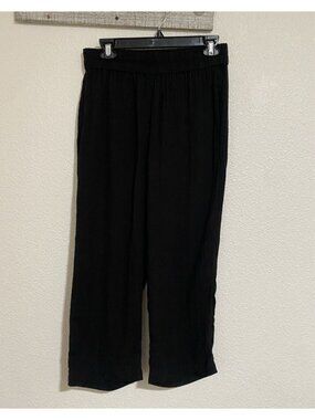 Eileen Fisher Black Organic Cotton Wide-Leg Pants Elastic Waistband Small Petite